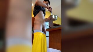 Naked Househusband whipping up a batch of pancake batter - 9 image