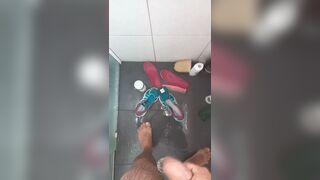 Fuck and cum in a shower with the Asics of my wife - 1 image