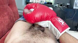 Gay jerking off with boxing gloves. - 5 image