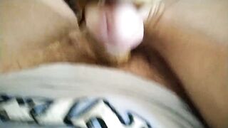 Having fun with my friend's sexy thong sandals. Sandal wank and cumshot. I'd already sniffed and licked them. - 7 image