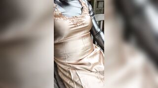 Smoking with my brown satin nightgown and silver shirt - 4 image