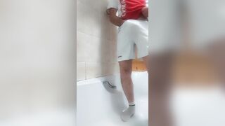 Pissing in me Amsterdam footie jersey and white adidas shorts - 2 image
