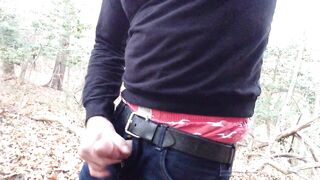 Public wanking in the woods, sagging, jerking and cumming. I jerk off in the woods and cum in my jeans - 10 image