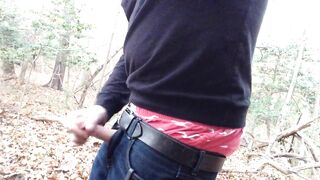 Public wanking in the woods, sagging, jerking and cumming. I jerk off in the woods and cum in my jeans - 6 image