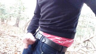 Public wanking in the woods, sagging, jerking and cumming. I jerk off in the woods and cum in my jeans - 8 image