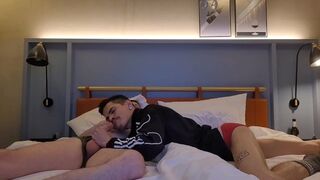 Hotel shared room, sucking straight horny mate - 1 image