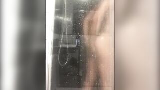 bubble butt rides a big dildo in the shower - 6 image