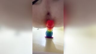 Stretching out the hole with my big 9 inch dildo