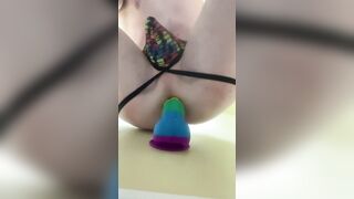 Stretching out the hole with my big 9 inch dildo