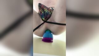 Stretching out the hole with my big 9 inch dildo