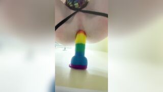 Stretching out the hole with my big 9 inch dildo