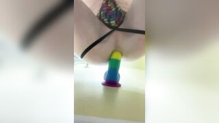 Stretching out the hole with my big 9 inch dildo