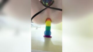 Stretching out the hole with my big 9 inch dildo