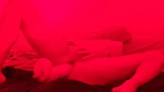 21 masturbating in my bed enjoying a huge dildo anal destruction - 1 image