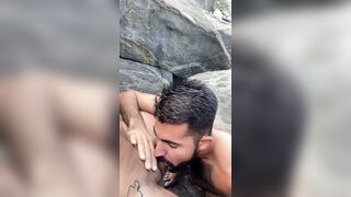 Bareback Public Sex - Sucking my husband feeling the sea breeze. - 1 image