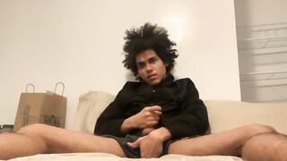 Kinky hair Hispanic teen touches himself and masturbates - 6 image