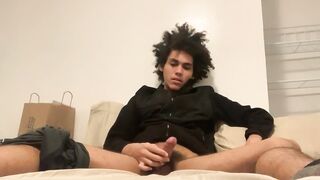 Kinky hair Hispanic teen touches himself and masturbates - 9 image