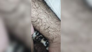 Dick head rubbing my Hairy leg / after cum ( close up - 4 image