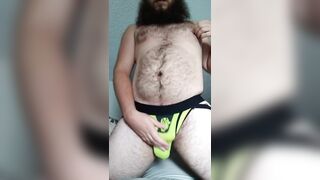 Hairy Chub Bear Cums Through Jockstrap - 4 image