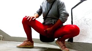 Piss in red pantyhose - 6 image