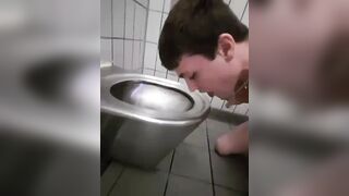 Twink faggot licks public toilet and flushes his head sissyfaggotbilly - 1 image