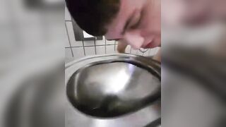 Twink faggot licks public toilet and flushes his head sissyfaggotbilly - 5 image