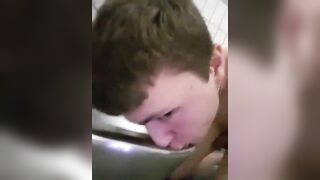 Twink faggot licks public toilet and flushes his head sissyfaggotbilly - 8 image
