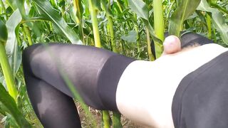 A visit to the village. Sissy fag masturbates while waiting for some strangers in the cornfield - 3 image