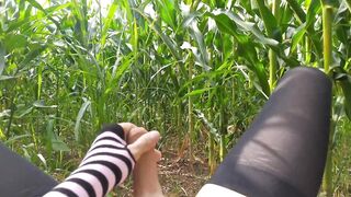 A visit to the village. Sissy fag masturbates while waiting for some strangers in the cornfield - 8 image