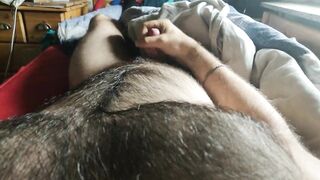 hairy hunk strokes his hard fat cock - 9 image