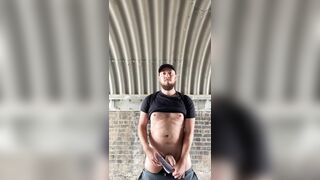 Bearded Guy exposed at the Underpass, nude outdoor jockstrap. - 7 image