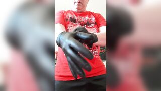 Leather gloves handjob - 2 image