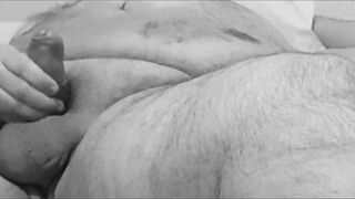 fat guy wank in black and white - 2 image