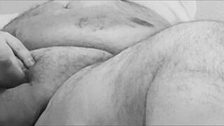 fat guy wank in black and white - 7 image