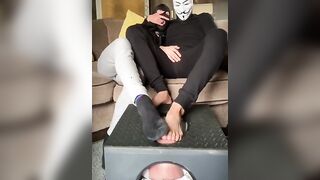 Master and his sub dominate slave with sweaty feet and socks - 4 image