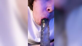 Sucking Tall boy dildo with spit. - 3 image