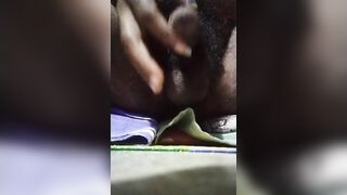 Indian boy fingering his ass with vigetabl and his black cock cum outside - 3 image