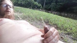 Naked in Nature #04: Pissing on myself while I jerk off at the creek! - 4 image