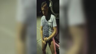 cute German boy jerks off and pisses at a rest stop (gas station) pee show and squirt outside in public Twinkboy82 - 5 image