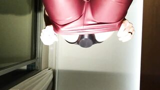 Exercising at a hotel room wearing tights and leggings with a big dildo in my ass - 4 image