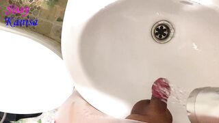 SisK peel off her penis and take a pee in sink - 10 image