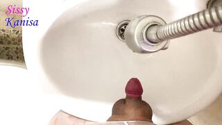 SisK peel off her penis and take a pee in sink - 7 image