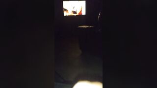 Sexy guy jacking off in front of a bunch of men in open adult theater while watching tranny porn 3 - 3 image