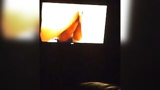Sexy guy jacking off in front of a bunch of men in open adult theater while watching tranny porn 3 - 5 image
