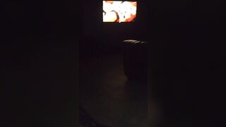 Sexy guy jacking off in front of a bunch of men in open adult theater while watching tranny porn - 2 image