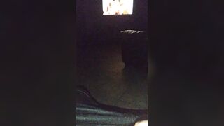 Sexy guy jacking off in front of a bunch of men in open adult theater while watching tranny porn - 7 image