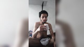 Naked guy Eating snacks to feed and grow my belly bulge that i usto have - 5 image