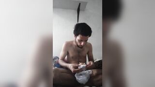 Naked guy Eating snacks to feed and grow my belly bulge that i usto have - 6 image