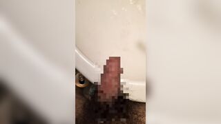 Hairy Japanese men pees foreskin with erect penis. - 2 image