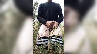 SISSY ejaculates on his legs outdoors - 10 image